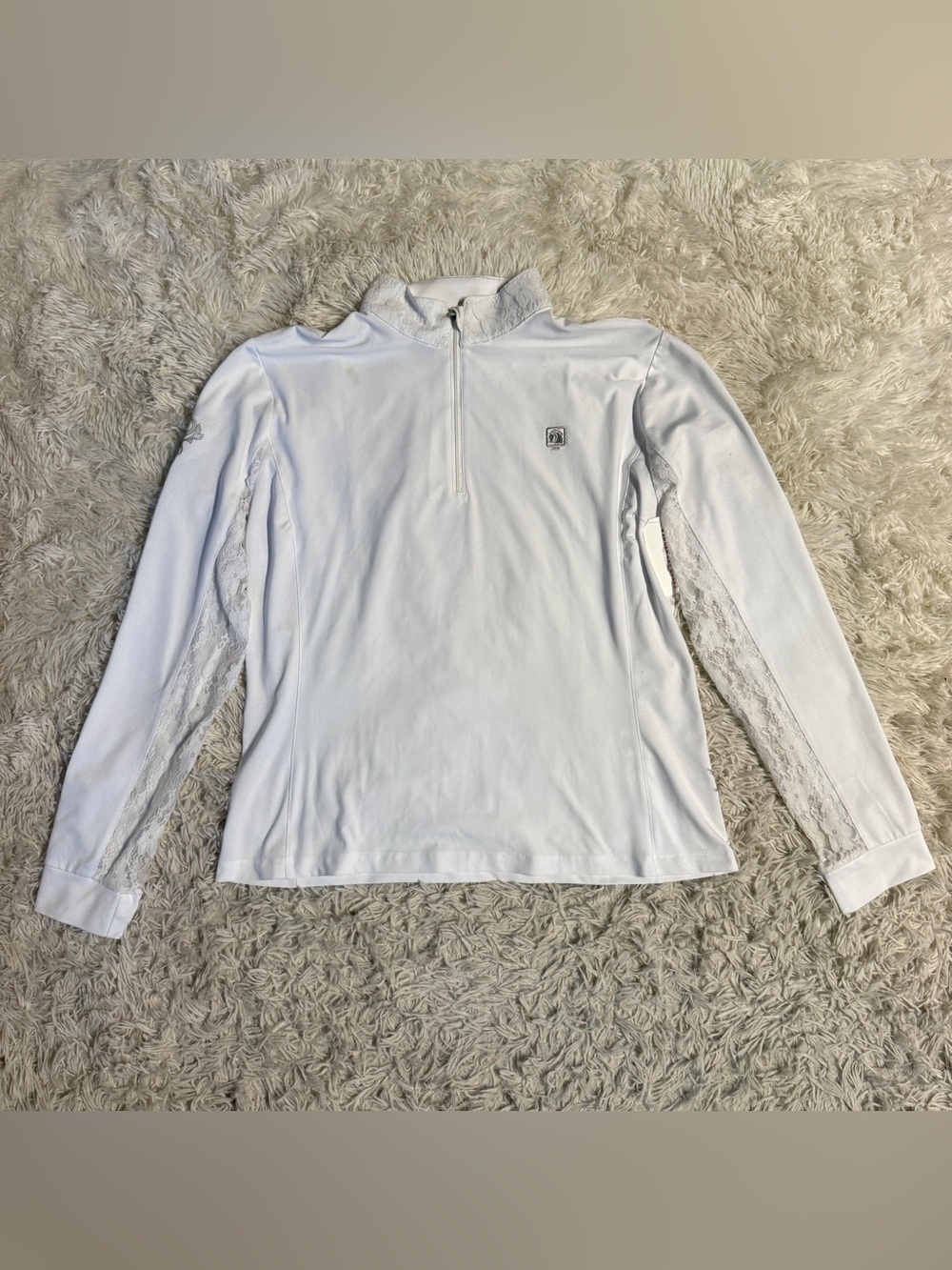 Women’s XL White Romfh Long Sleeve Horseback Riding Show Shirt. Light stain.